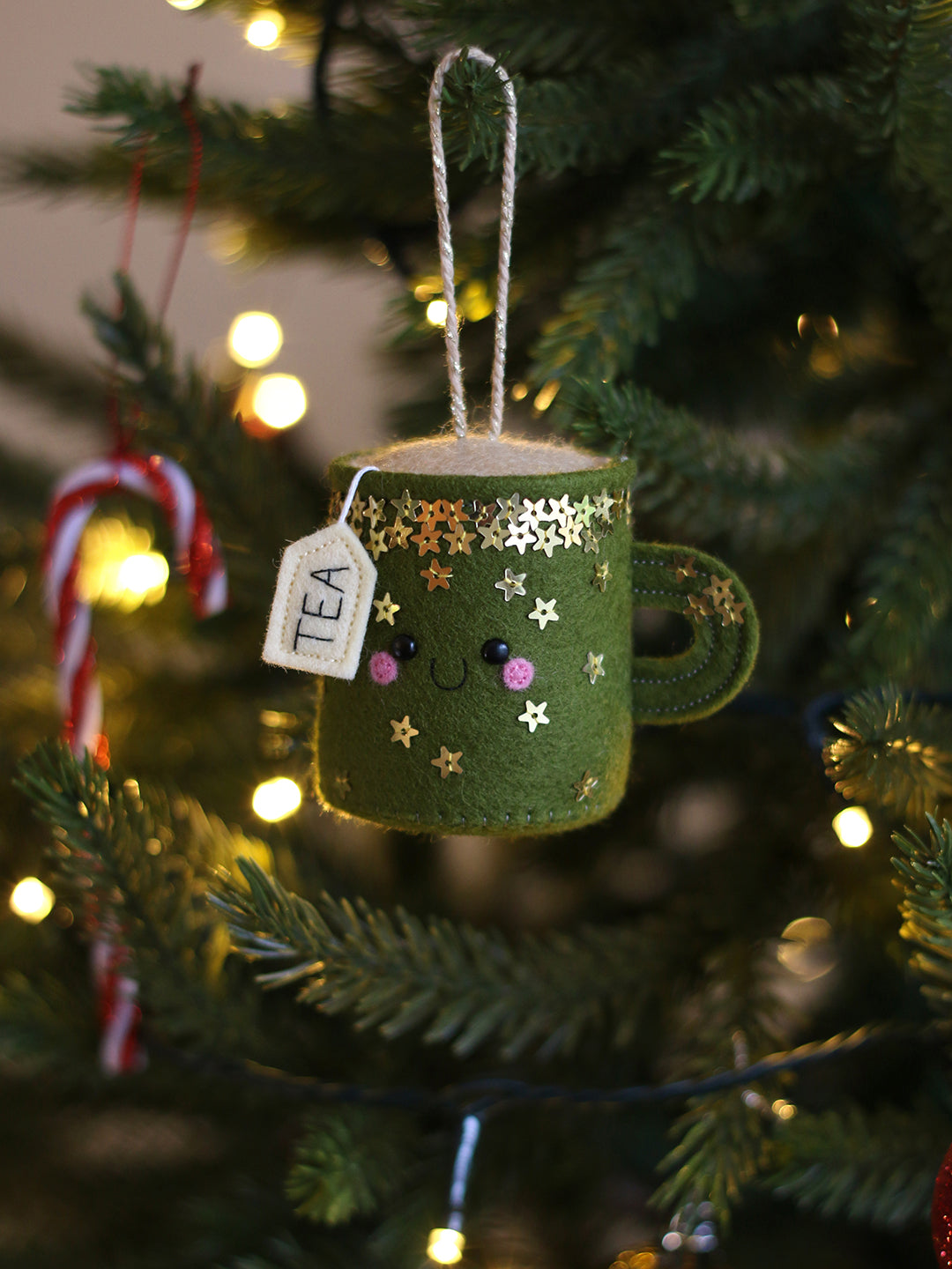 Green and Gold Stars Teacup Ornament