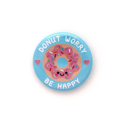 Blue Donut Worry, Be Happy 38mm Button Badge