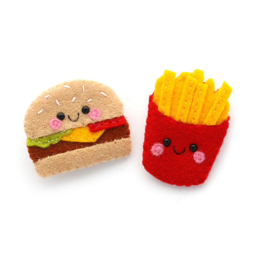 Burger and Fries Felt Brooches