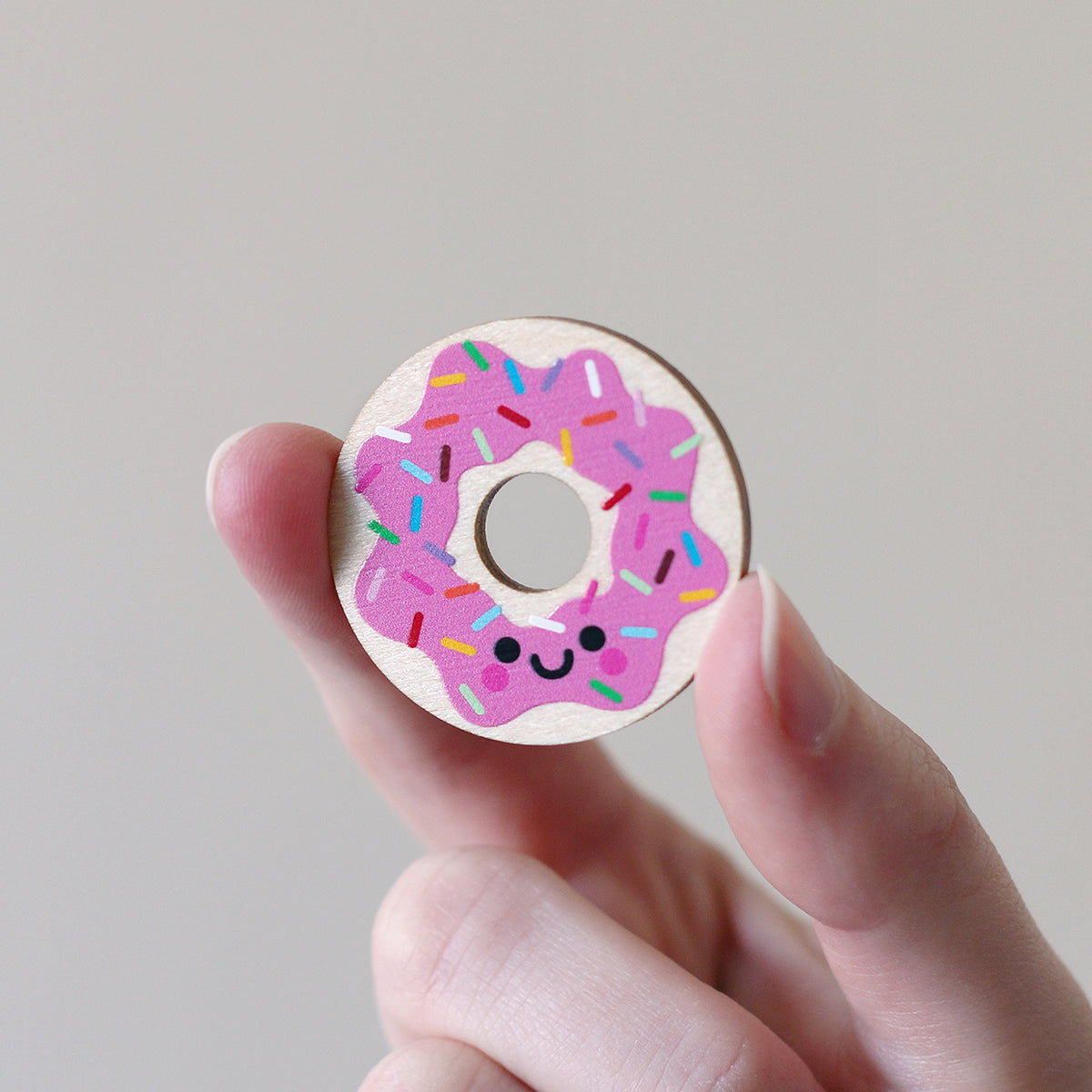 Donut Wooden Pin Badge