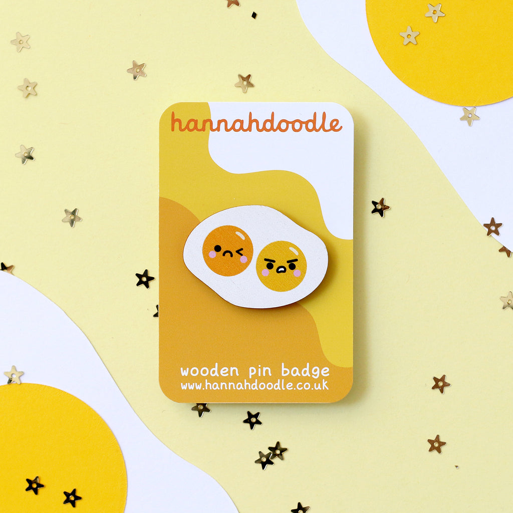 Double Yolk Egg Wooden Pin Badge