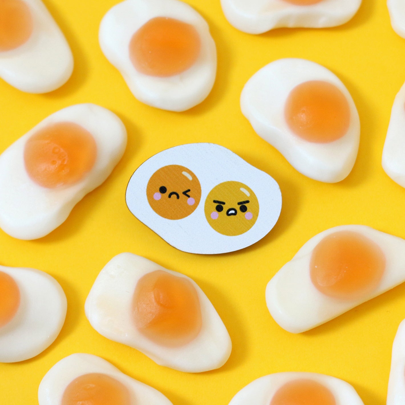 Double Yolk Fried Egg Kawaii Pin Badge by hannahdoodle