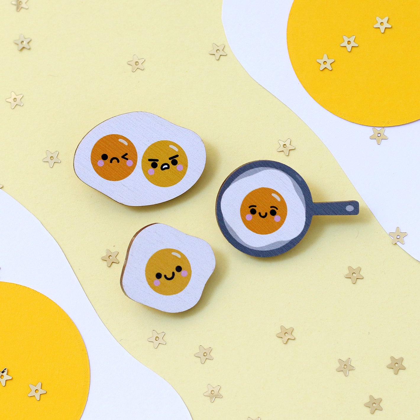 Egg Wooden Pin Badges by hannahdoodle