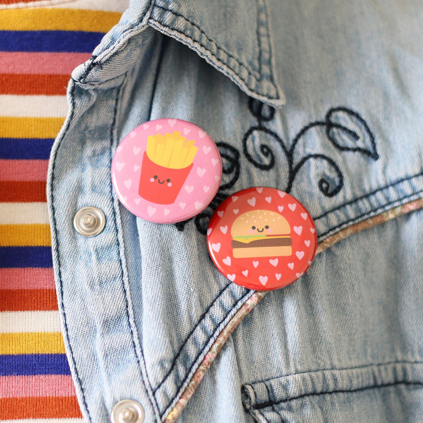 Burger and Fries Button Badges