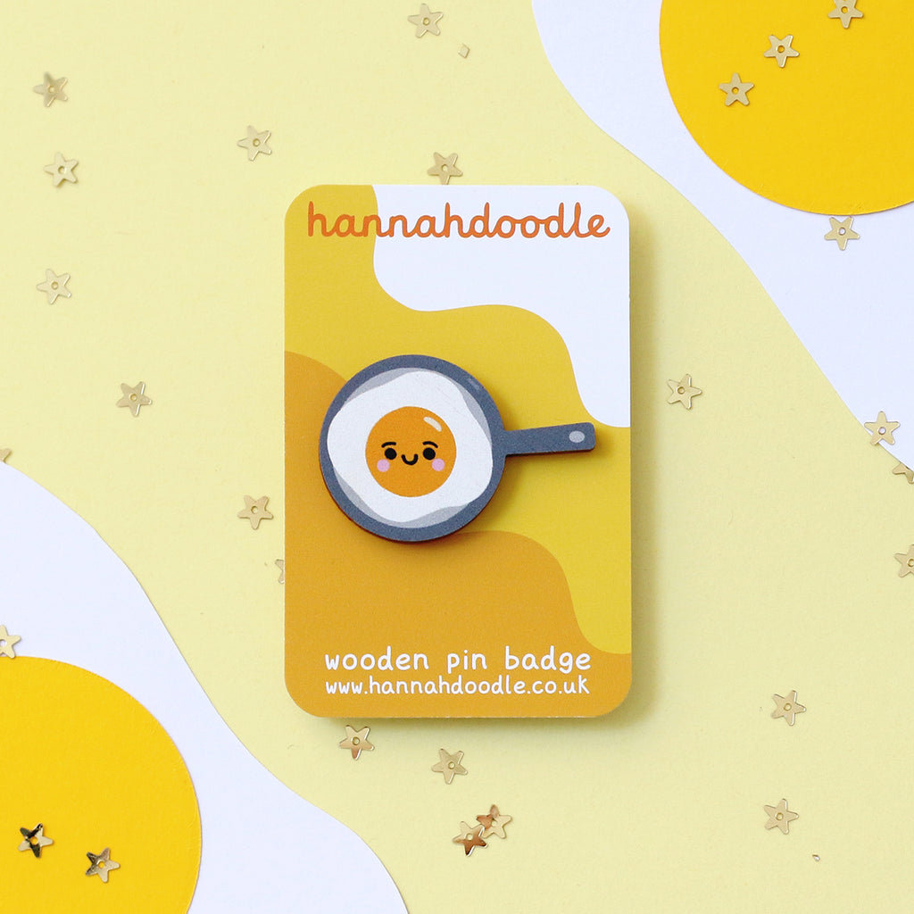 Fried Egg In A Frying Pan Wooden Pin Badge