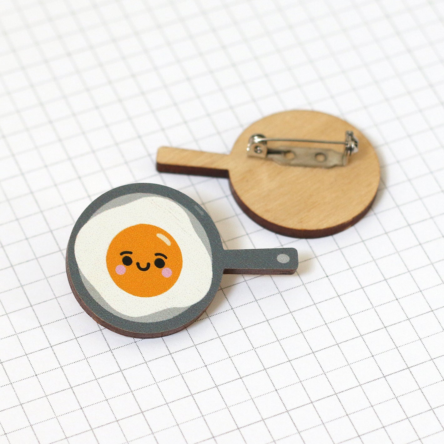 Frying Pan Egg Wooden Pin Badge