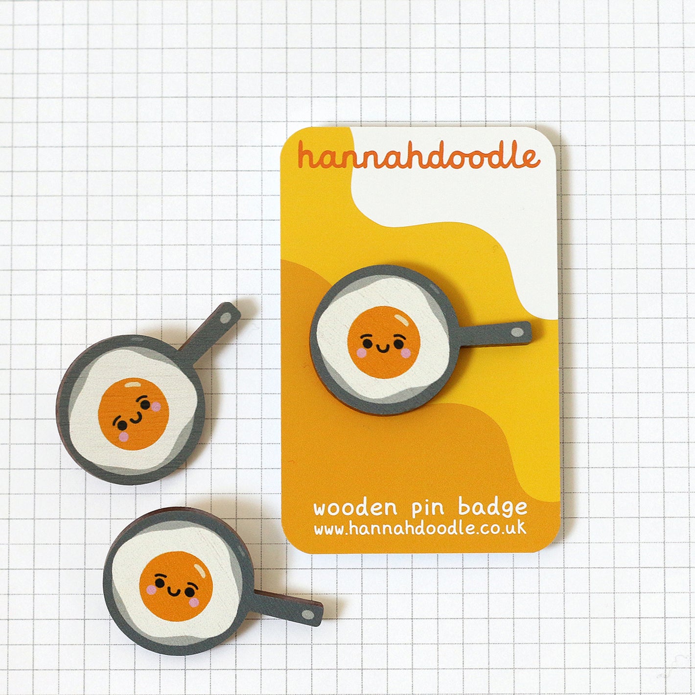 Kawaii Fried Egg Wooden Pin Badges
