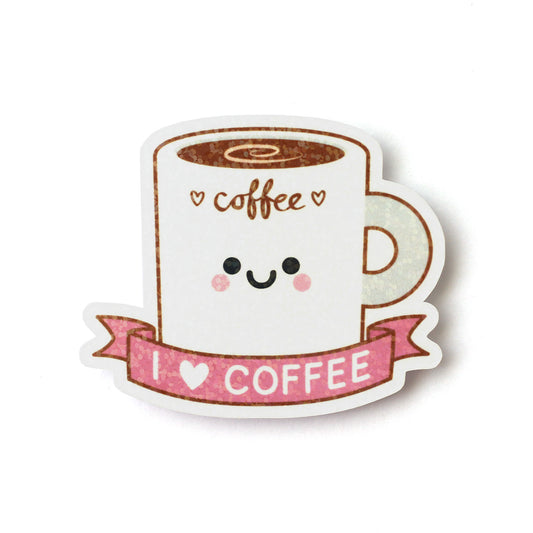 I Love Coffee Sequin Holographic Sticker for Notebooks Kawaii hannahdoodle