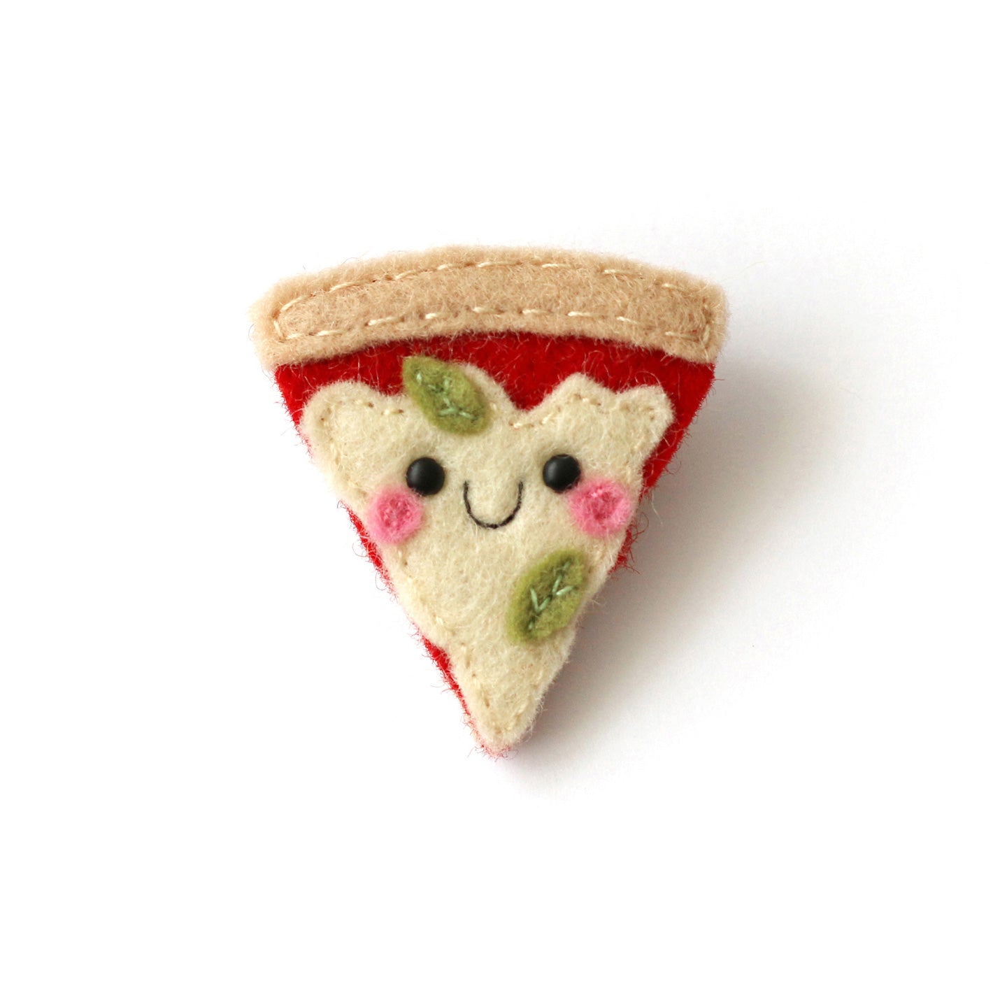 Cheese and basil pizza kawaii felt pin badge