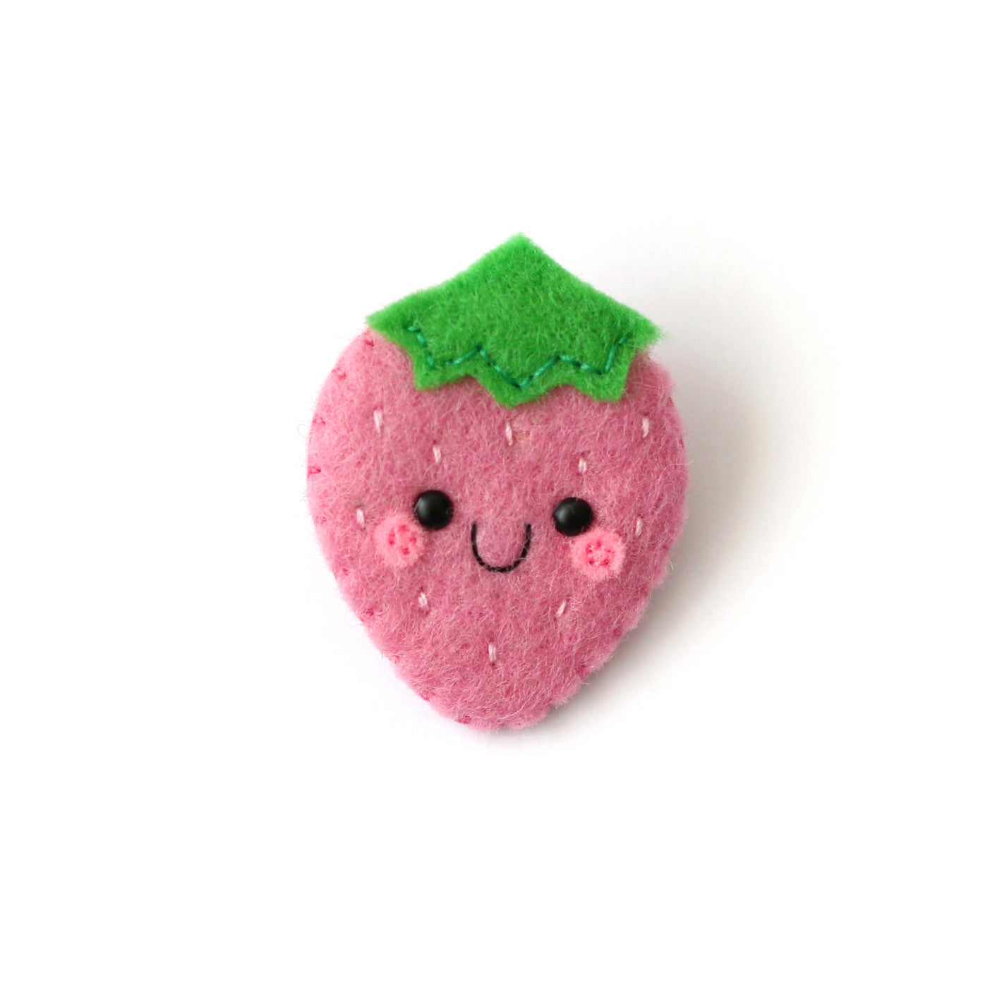 Pink Strawberry Felt Brooch with Happy Face