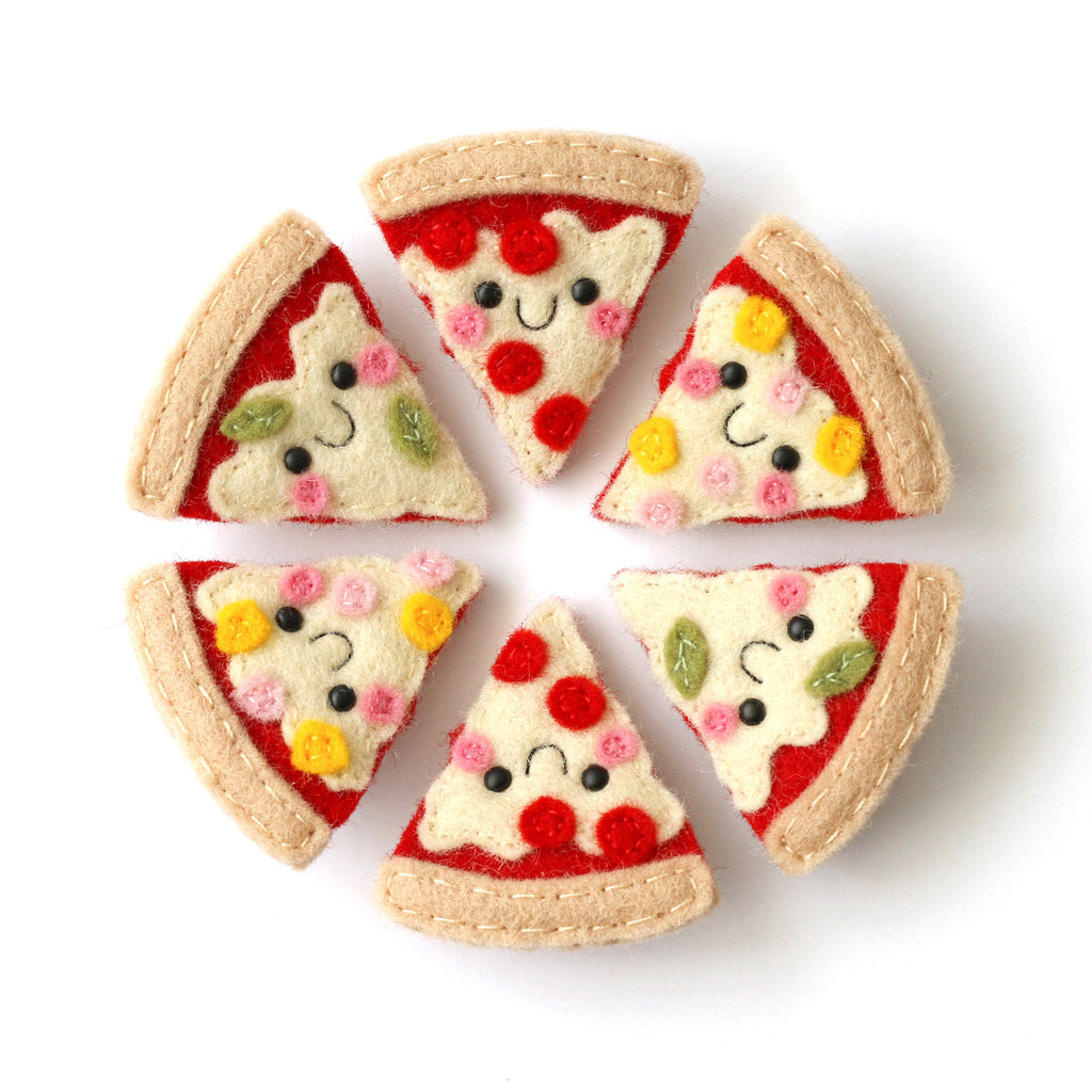 Kawaii pizza brooches by hannahdoodle