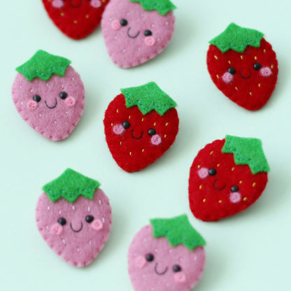 Cute Strawberry Felt Brooches by hannahdoodle