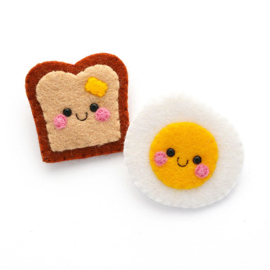 Kawaii Toast and Egg Felt Brooches