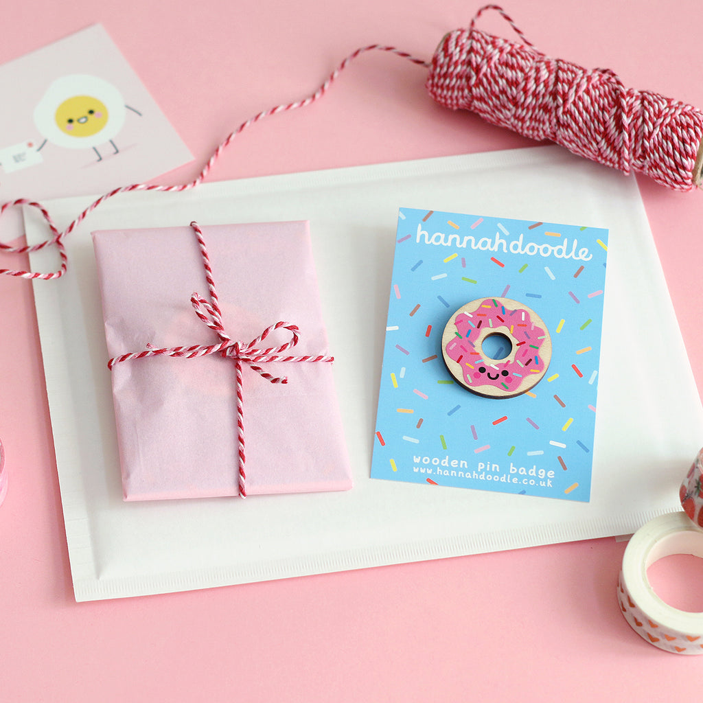 Donut Wooden Pin Badge