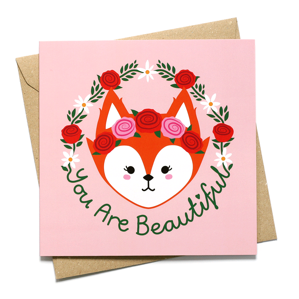 You Are Beautiful Floral Fox Card