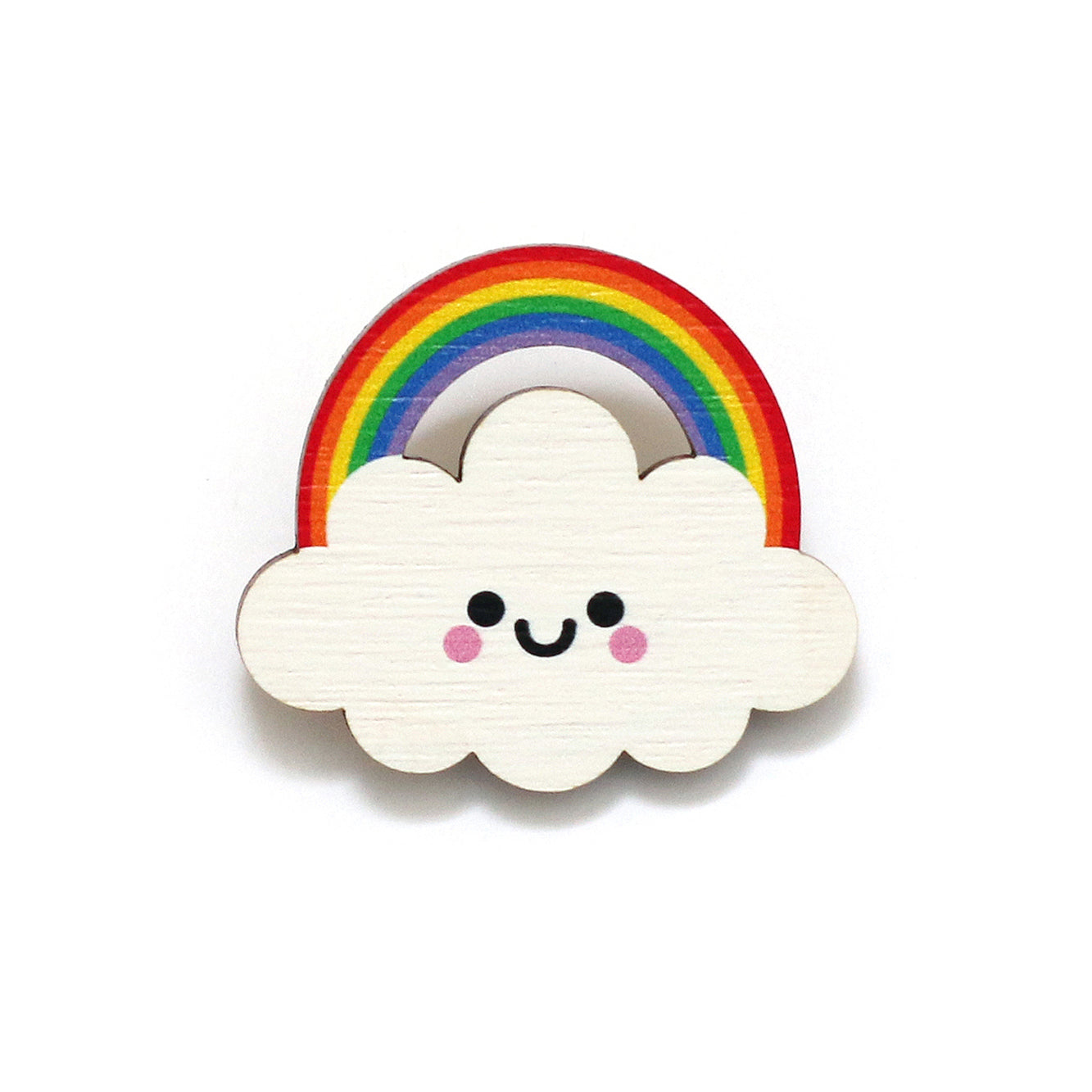 Rainbow Cloud Wooden Pin Badge - Bright Rainbow