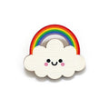 Rainbow Cloud Wooden Pin Badge - Bright Rainbow