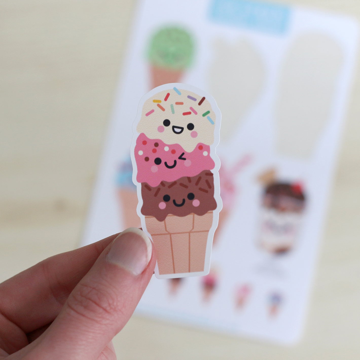 Neopolitan ice cream kawaii sticker