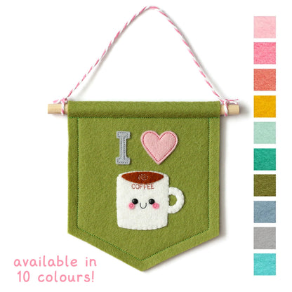 Felt Banner with Cute Coffee Cup in shade Moss Green