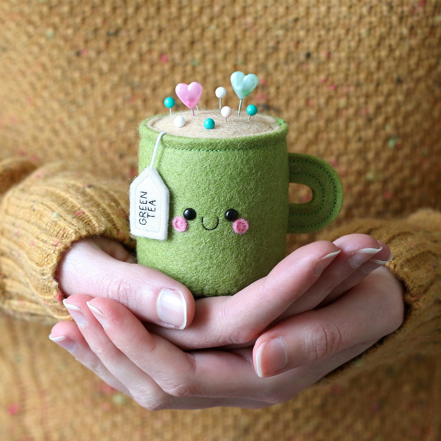 Personalised Green Tea Teacup Pincushion