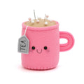 Bright pink teacup pincushion