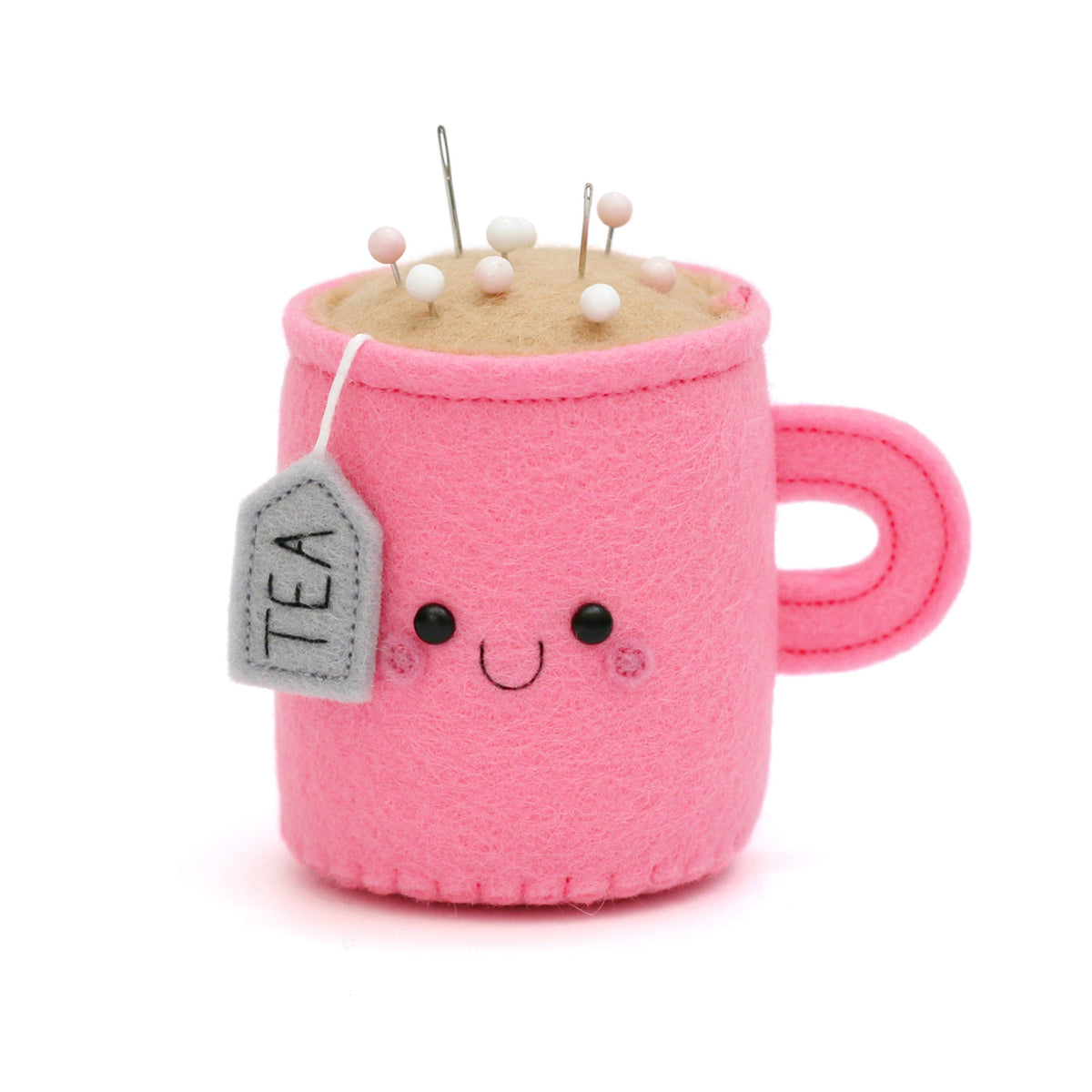 Bright pink teacup pincushion