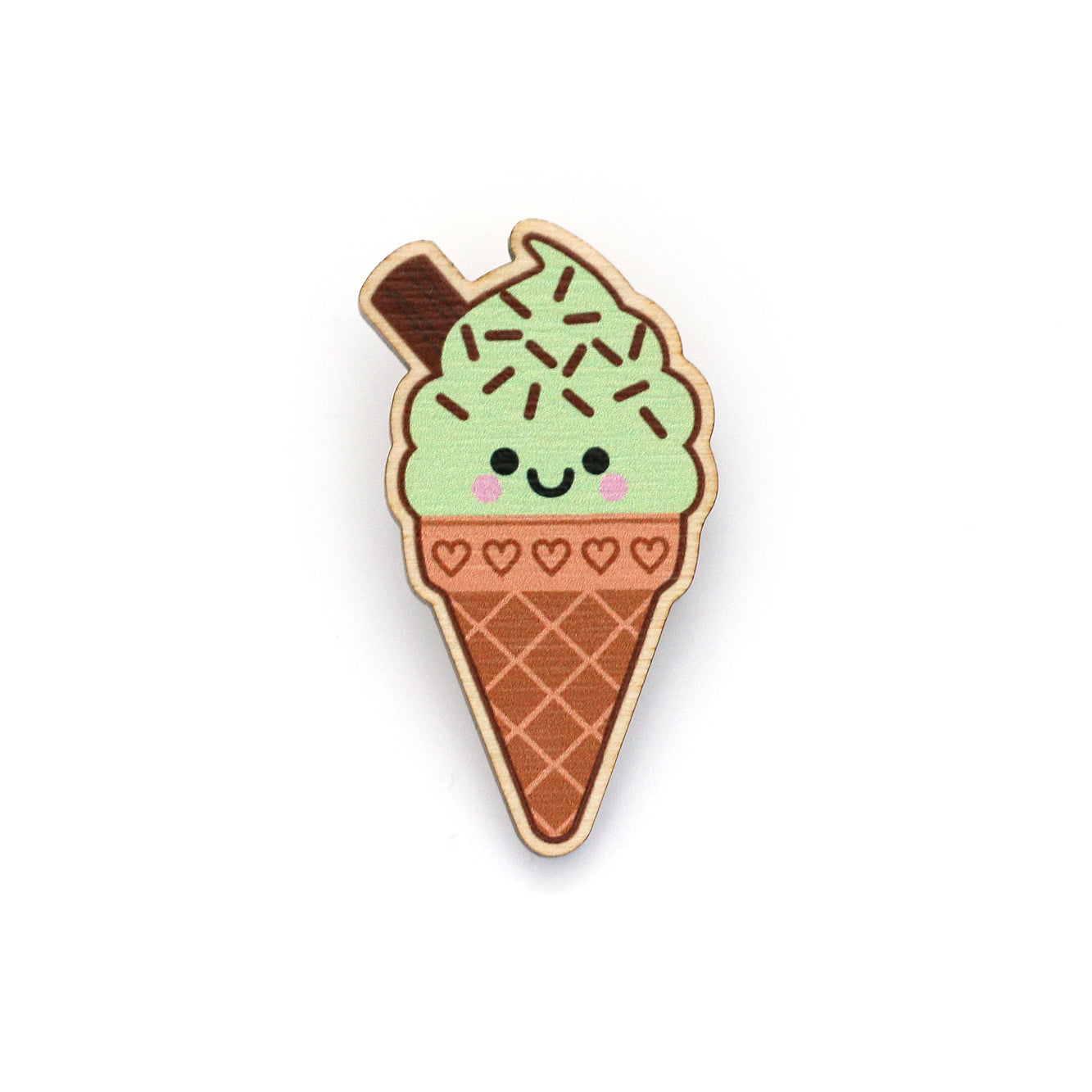 Mint Choc Chip Ice Cream Wooden Pin Badge
