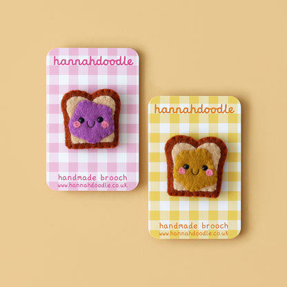 Peanut Butter and Jelly Felt Brooches by hannahdoodle