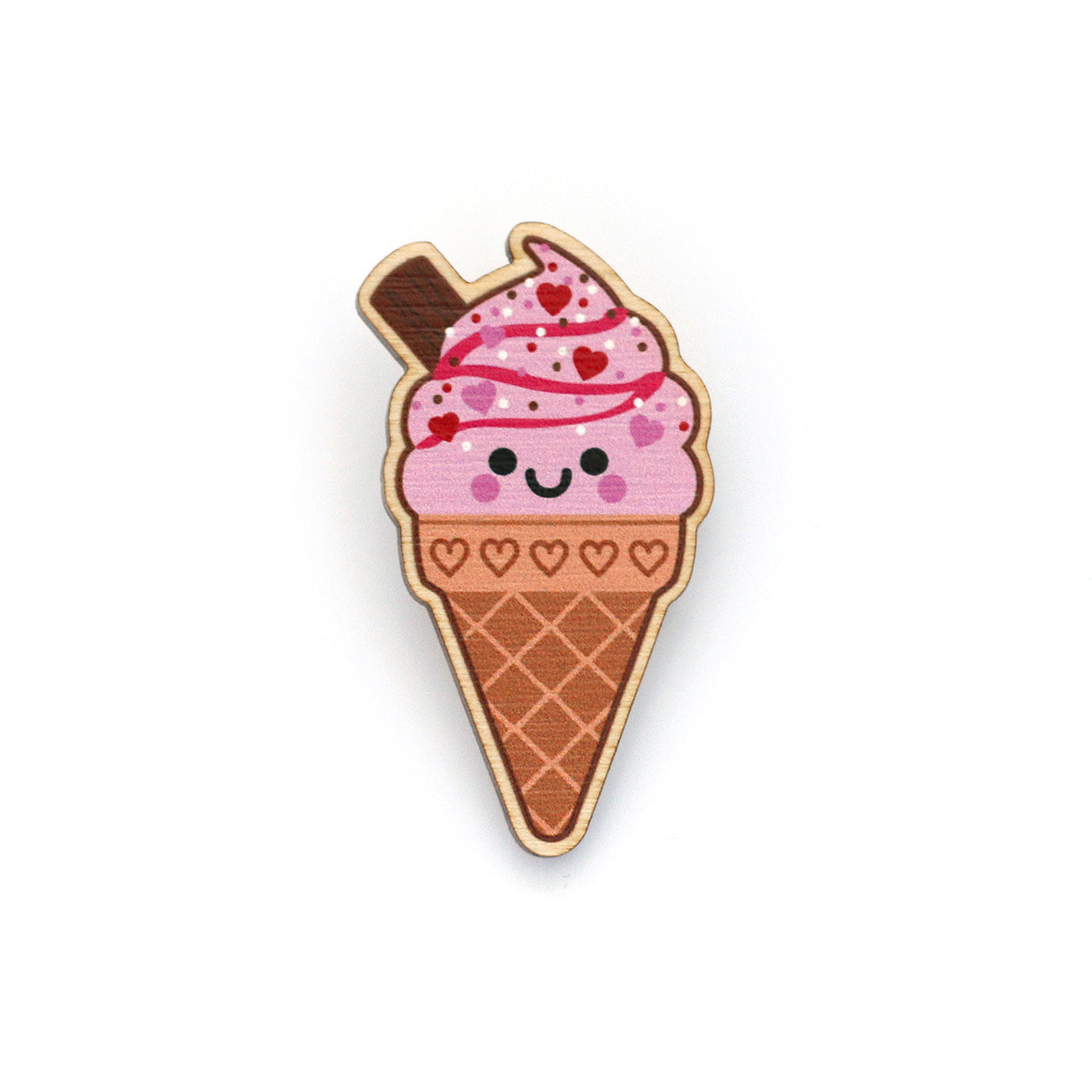 Strawberry Ice Cream Wooden Pin Badge