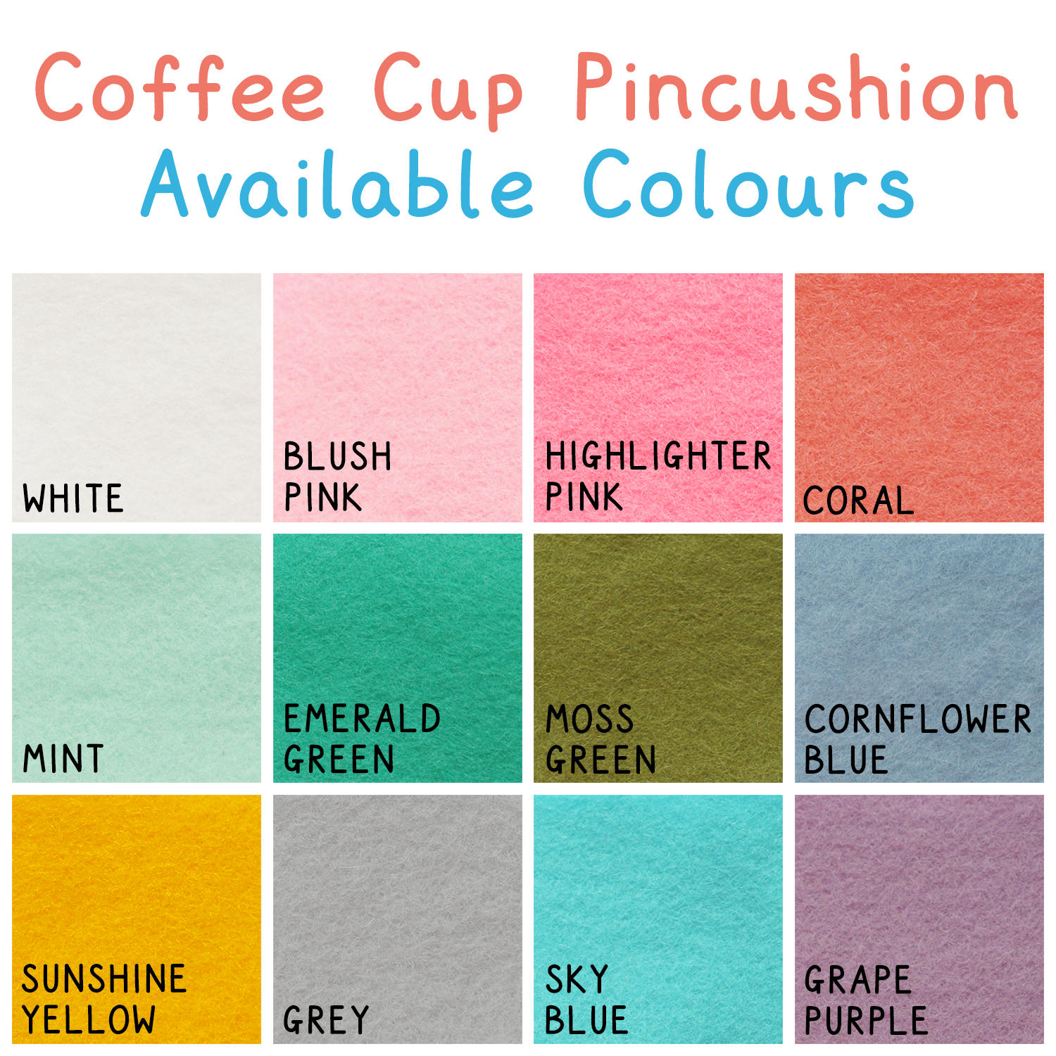 felt swatch sheet for coffee cup pincushion