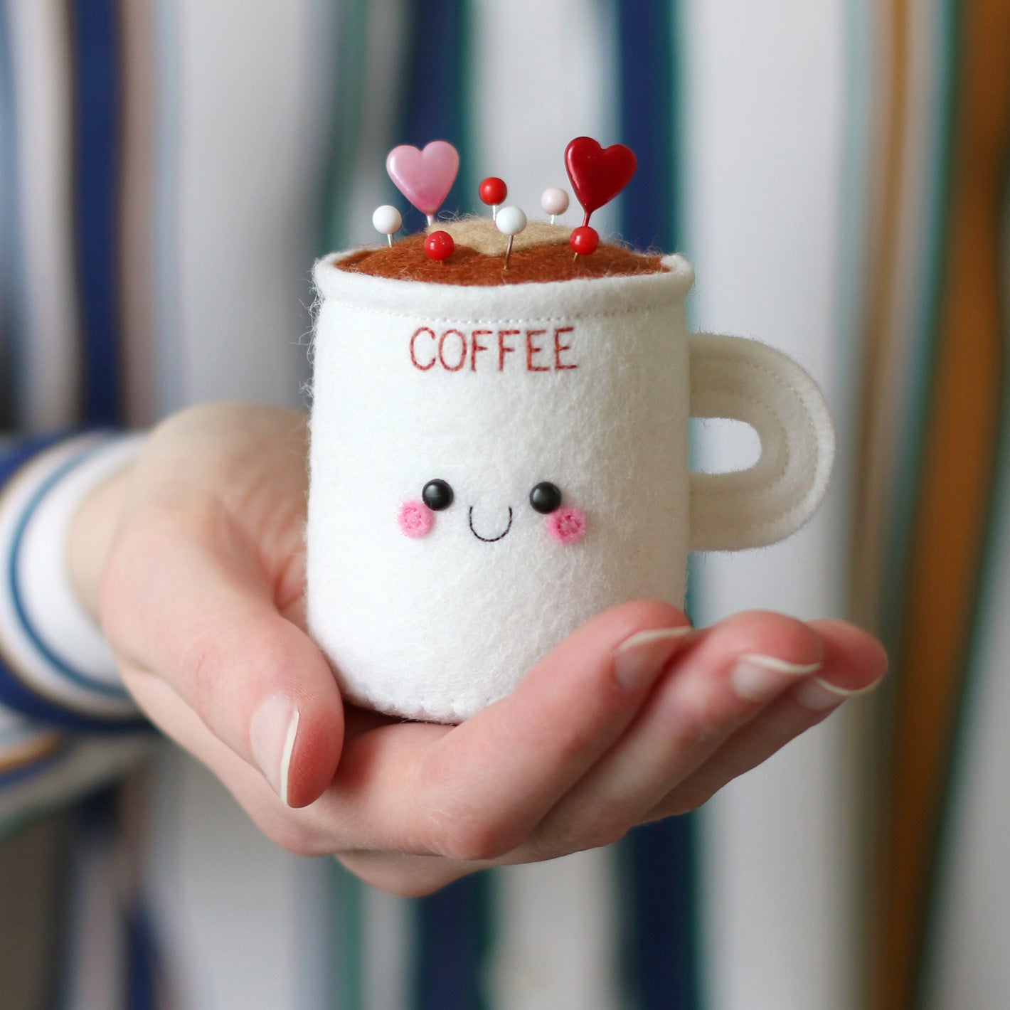White Coffee Cup Pincushion by hannahdoodle