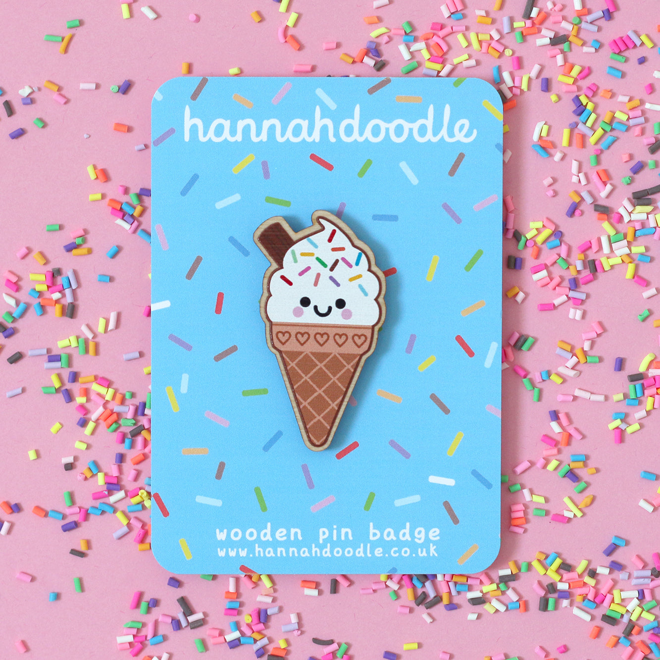 Vanilla Ice Cream Wooden Pin Badge
