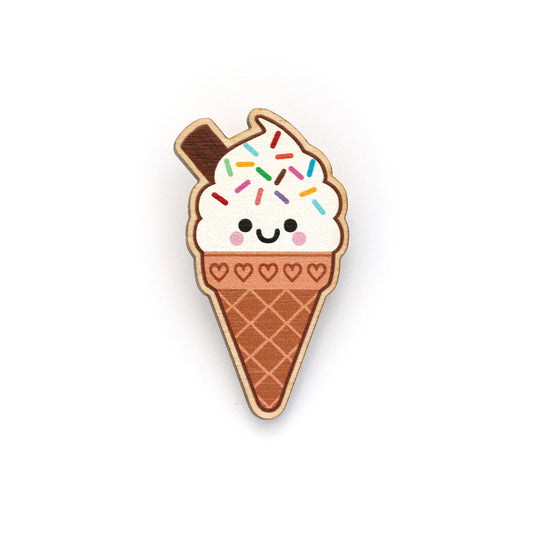 Vanilla Ice Cream Wooden Pin Badge